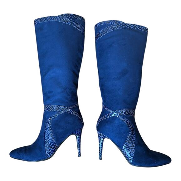 6.5 Monroe & Main royal blue suede knee-high boots with snakeskin trim chic sexy - Picture 6 of 16